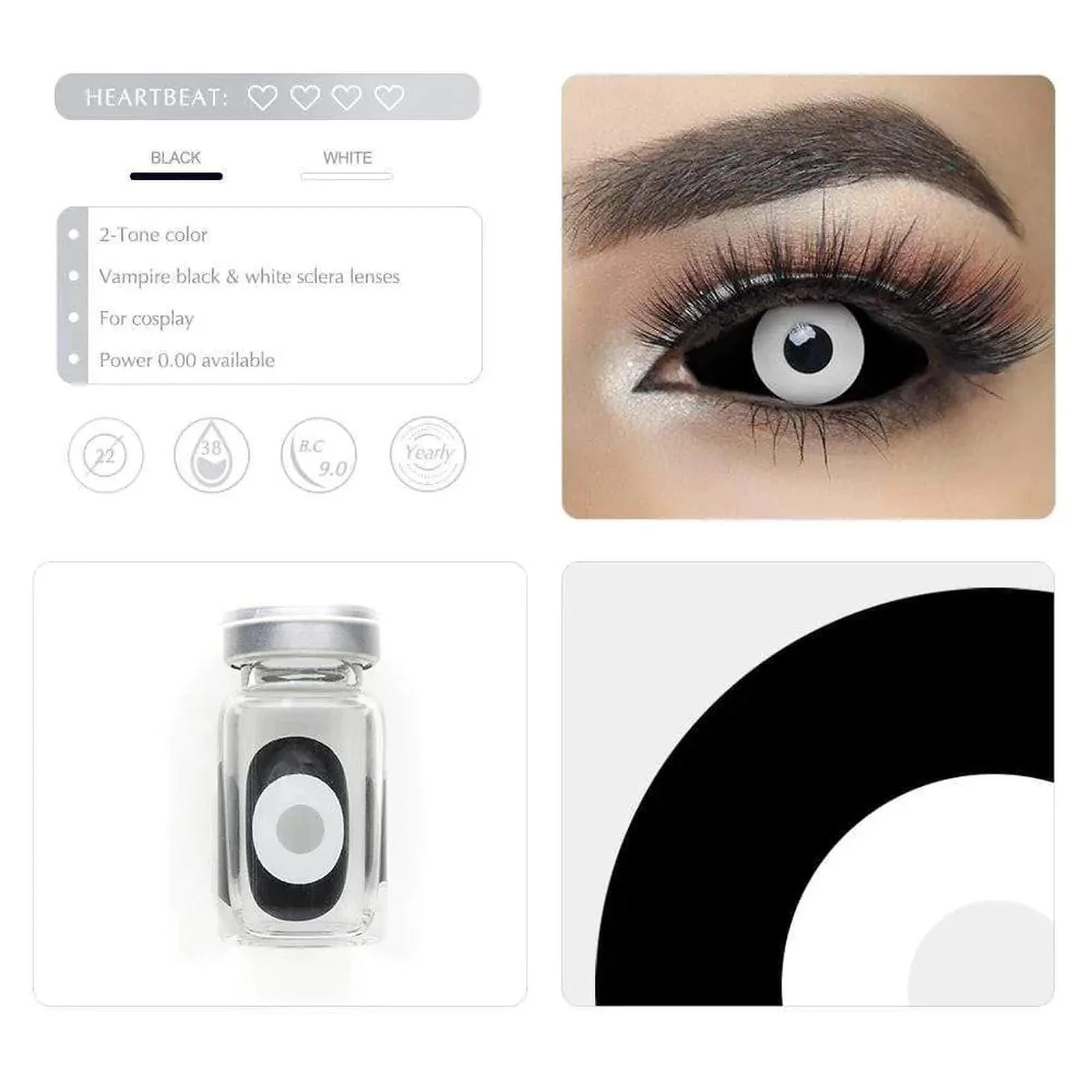 Black and White Full Eye 22mm Sclera - Image 9